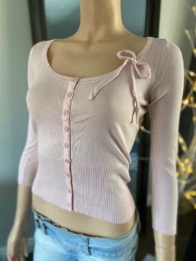 EUC: JACOB Light Pink Button-Up Cardigan w Bow Detail - Size XS